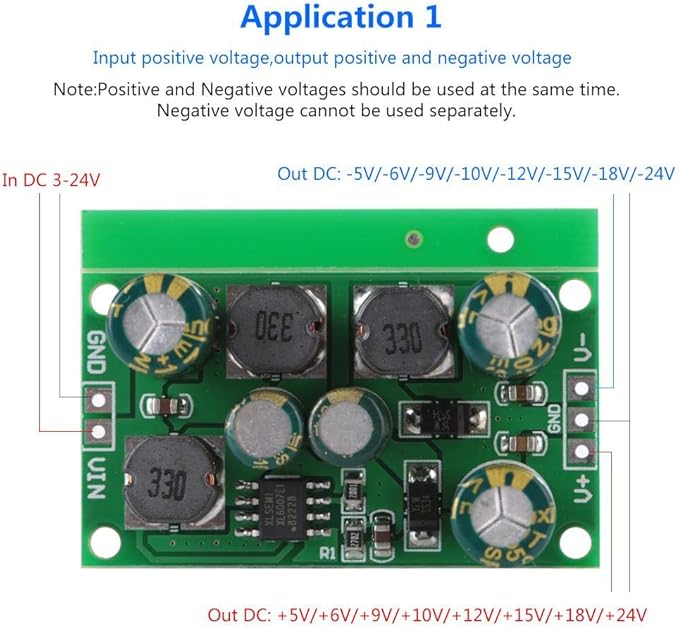 DC-DC Boost Converter Voltage Regulator Module Positive Negative Dual Output 12VDC for Power Supply and Circuit Projects