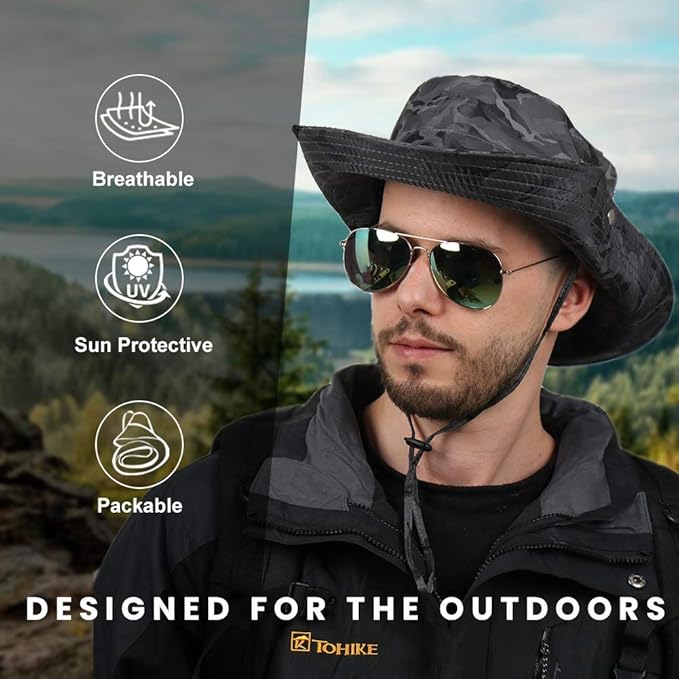CAMOLAND Mens Fishing Hat Wide Large Brim Sun Hat with Outdoor UV Protection