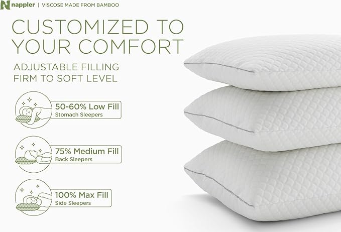 Cooling Pillow for hot Sleepers - Bed Pillows King Size Premium Set of 2 - Supportive Breathable Adjustable Shredded Memory Foam - Medium to Firm Pillows for Back, Stomach & Side Sleepers