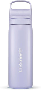 LifeStraw Go Series – Insulated Stainless Steel Water Filter Bottle for Travel and Everyday Use, Removes Bacteria, Parasites and Microplastics, Improves Taste, 18oz Provence Purple