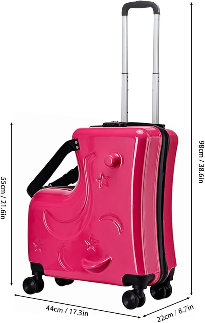 Kids Ride On Suitcase with Wheels, Scooter Luggage for Toddlers Travel, Durable Children's Suitcase for Boys & Girls Ages 2-15 Years Rose Red