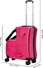 Kids Ride On Suitcase with Wheels, Scooter Luggage for Toddlers Travel, Durable Children's Suitcase for Boys & Girls Ages 2-15 Years Rose Red