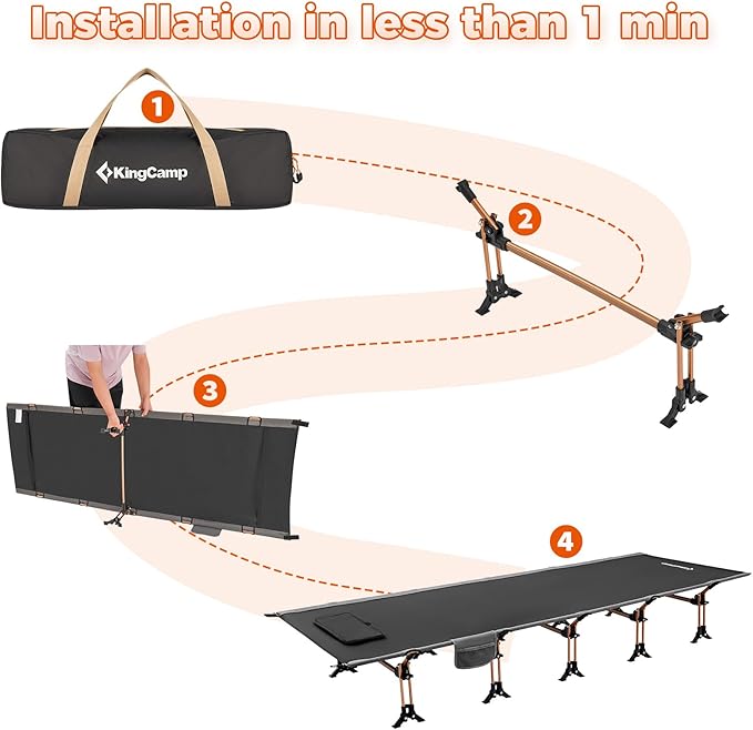 KingCamp Oversized XXL Camping Cot, Folding Portable Lightweight Ultralight Large Wide Heavy Duty 551lbs Sleeping Bed for Adult Backpacking Outdoor Travel Hiking Tent, Black