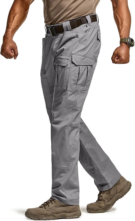 CQR Men's Flex Ripstop Tactical Pants, Water Resistant Stretch Cargo Pants, Lightweight EDC Hiking Work Pants