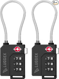 LUGGEX TSA Locks for Luggage, Suitcase Locks TSA Approved, Luggage Locks, Ease of Use & Durable(Silver Cable,2 Pack)