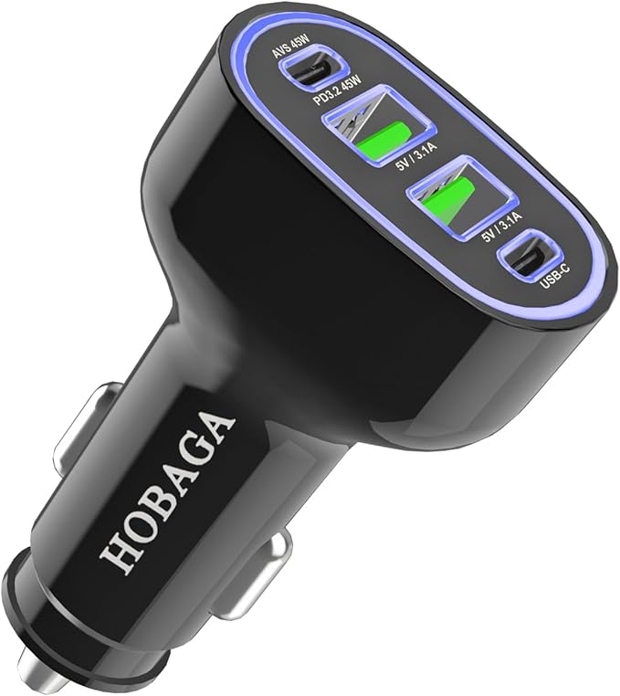 USB C Car Charger Adapter, AVS PD 3.2 QC 5.0 USB Charger, Multi Port Cigarette Lighter Car Phone Charger Compatible with MacBook iPhone 17 16 15 Pro Max iPad, Galaxy S26 25 24 Ultra.