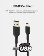 Belkin BoostCharge USB-C Cable to USB-A Cable (2M/6.6ft) for iPhone 16, iPhone 16 Pro, Samsung Galaxy S25, S24, Pixel 9, iPad Pro, Nintendo Switch 2, Carplay & More - Black (2-Pack)