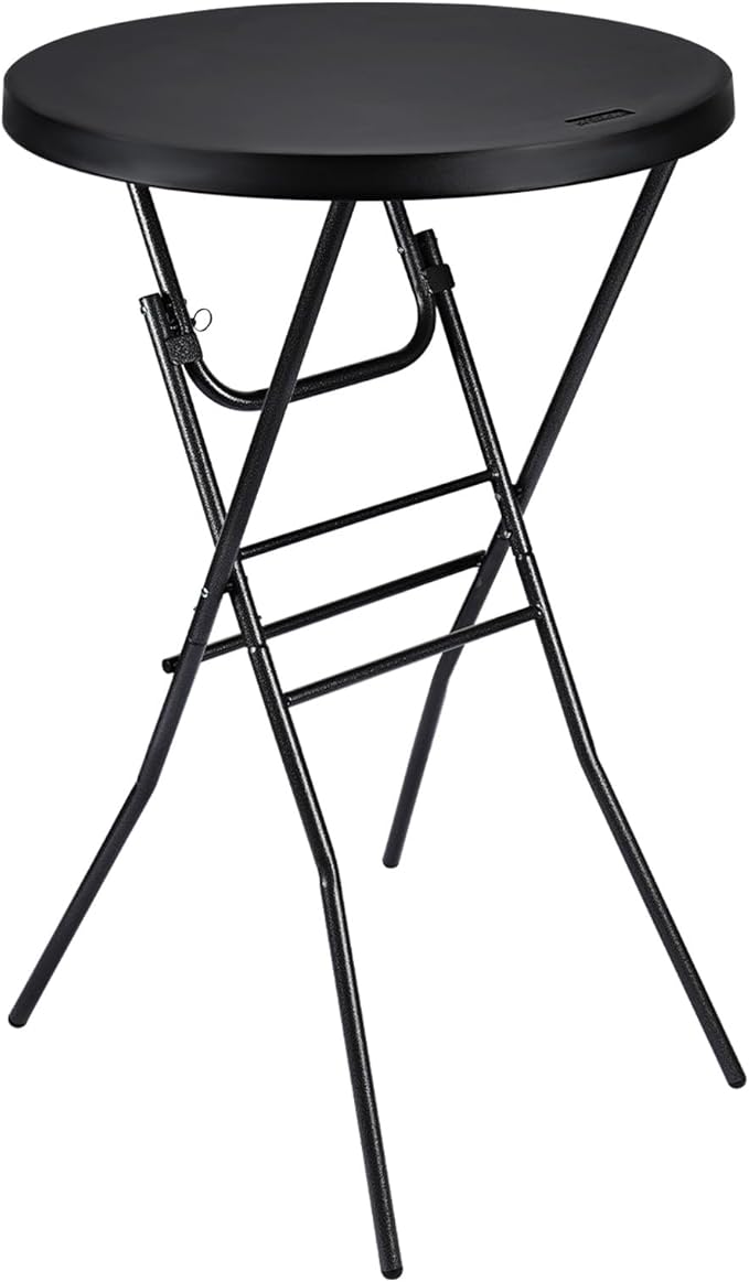 Cocktail Table 28in High Top Round Folding Indoor Outdoor, Plastic Bar Height Foldable Bistro Tall Table for Party, Patio, Dining Room, Kitchen, Events, Removable Locking Legs, Black