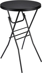 Cocktail Table 28in High Top Round Folding Indoor Outdoor, Plastic Bar Height Foldable Bistro Tall Table for Party, Patio, Dining Room, Kitchen, Events, Removable Locking Legs, Black