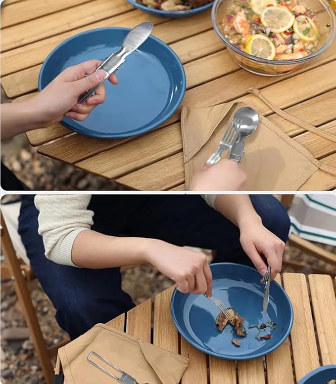 Camp Flatware Sets - Stainless Steel Spoon Fork Knife & Nylon Storage Bag - Foldable + Locking Handle - Ultralight Utensils for Backpacking/Hiking/Camping - 3oz