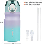 BJPKPK 14oz Insulated Water Bottle With Straw Stainless Steel Double Wall Water Bottles BPA Free Leak Proof Thermo With Lockable Flip Lid,Lavender Green