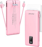 Charmast Portable Charger with Built-in Cables & Wall Plug, 10000mAh Portable Power Bank, External Battery Pack Travel Essentials Compatible with iPhone 16/15/14/13, Samsung, iPad etc