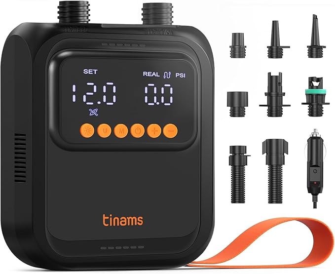 20PSI High-Pressure Electric SUP Pump, 12V Car-Powered Auto Shut-Off Air Pump, Ultra-Lightweight for Paddle Boards, Kayaks & Inflatables (12V DC 20PSI)