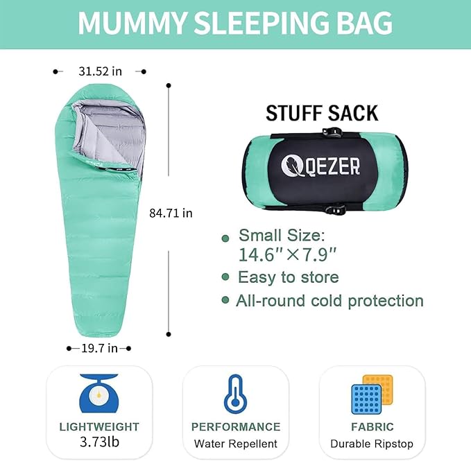 Down Sleeping Bag for Adults 0°F 10°F 15°F 20°F Backpacking Sleeping Bag for Cold Weather with Compression Sack