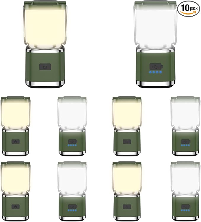 LED Camping Lantern, High Lumens Camping Light Rechargeable with 4 Light Modes, Waterproof, Camping Essentials, Mini Lantern Flashlight for Camping, Hurricane, Emergency, Hiking, Power Outages, 10pc