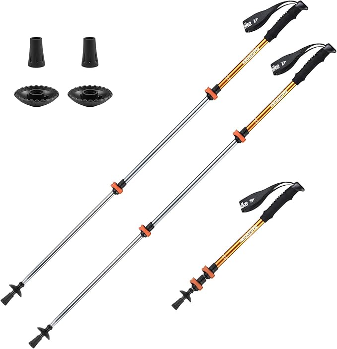 Naturehike Collapsible Trekking Poles, Adjustable Lightweight Aluminum Hiking Poles, Shock Absorption with Wrist Straps for Hiking and Daily Use, Yelllow/Green (Set of 2)