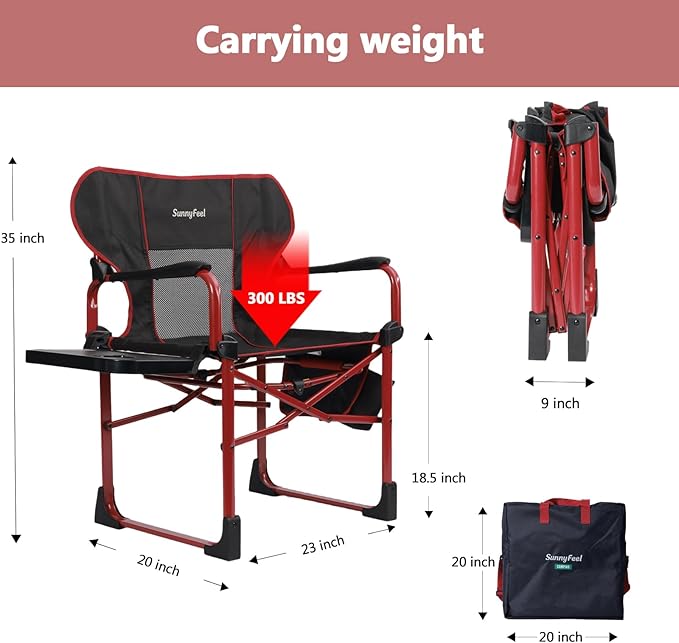 SUNNYFEEL Camping Directors Chair Set of 2 Aluminum Oversized Portable Folding Chair with Side Pocket and Adjustable Side Table for Beach, Fishing, Trip, Picnic, Lawn, Outdoor Foldable Camp Chairs