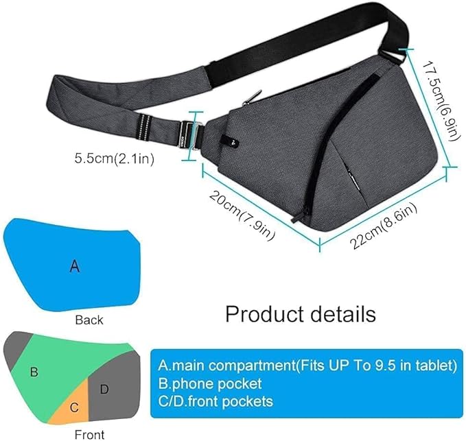 Anti Theft Crossbody Bags Sling Bag for Women Men Waterproof Wander Bag for Sports and Travel. (2.0Grey, Small)