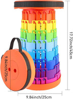 Collapsible Stool with Large Load Capacity,Portable Lightweight Folding Stool for Adults,Collapsible Chair Telescoping Design for Outdoor Fishing,Hiking,Travel,BBQ(Orange-Rainbow)