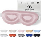 PROMEED Adjustable Pure Mulberry Silk Sleep Mask 23 Momme, 3D Contoured No-Pressure Cup Eye Mask for Sleeping, Super Soft Breathable Blindfold, Perfect Blocks Light for Sleeping (Pink)
