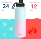 DRINCO Stainless Steel Water Bottle Spout Lid Vacuum Insulated Double Wall Water Bottle Wide Mouth (40oz 32oz 22oz 18oz 14oz) Leak Proof Keeps Cold or Hot (40 oz, 40oz Macaron)