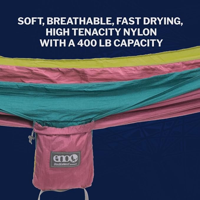 ENO DoubleNest Hammock - Lightweight, Portable, 1 to 2 Person Hammock - for Camping, Hiking, Backpacking, Travel, a Festival, or The Beach - Seafoam/Berry/Melon