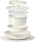 GiPP Ceramic Pots and Pans Set Non Stick, Nonstick Detachable Handle Cookware Sets, Healthy Non Toxic PFAS PFOA & PTFE Free, Dishwasher ＆Oven Safe, Induction Kitchen Pot and Pan, 8 Piece Cream