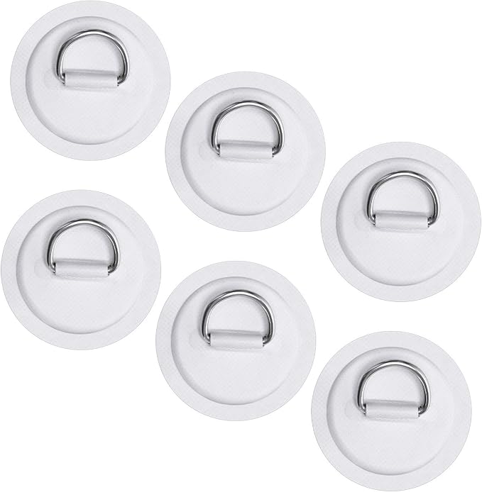 TOBWOLF 6 Pack Stainless Steel D-Ring Patch for Inflatable Boat Kayak Dinghy SUP, D-Ring PVC Patch Stand-Up Paddleboard Canoe Rafting Accessories, NO Glue Included