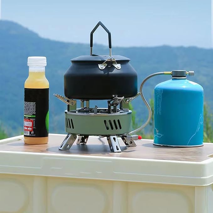 Camping Stove, Portable Lightweight Backpacking Stove with EVA Bag and Piezo Ignition, Foldable 3 in 1 Gas Stove Burner for Outdoor Picnic Cooking and Hiking (Large)