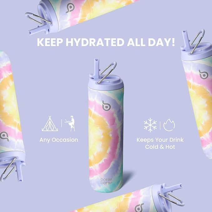 BOTTLE BOTTLE Insulated Water Bottle 24oz with Straw Lid and Handle for Sports Travel Gym Stainless Steel Water Bottles Double-Wall Vacuum Metal Leak Proof BPA-Free