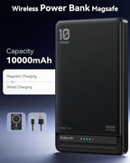 Kuulaa for MagSafe Battery Pack 10000mAh, 20W Ultra Slim Wireless Portable Phone Charger with LED Display, Magnetic Power Bank for iPhone 16/15/14/13/12 (Black)