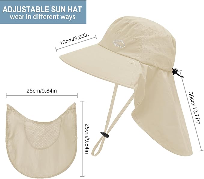 Sun Hat for Men Women with Neck Flap,UPF 50+ UV Protective Hiking Fishing Hats,Wide Brim Sun Hat for Women&Men