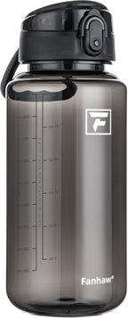 Fanhaw 32 Oz Clear Tritan Water Bottle with Chug Lid, BPA-free, Wide Mouth, Leak Proof - for Gym, Travel, Home, School, Office (Black)