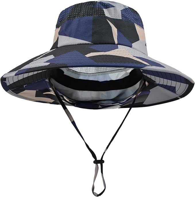 Sun Hats for Men Women Fishing Hat UPF 50+ Breathable Wide Brim Bucket Hats Summer UV Protection Safari Hat with Neck Flap