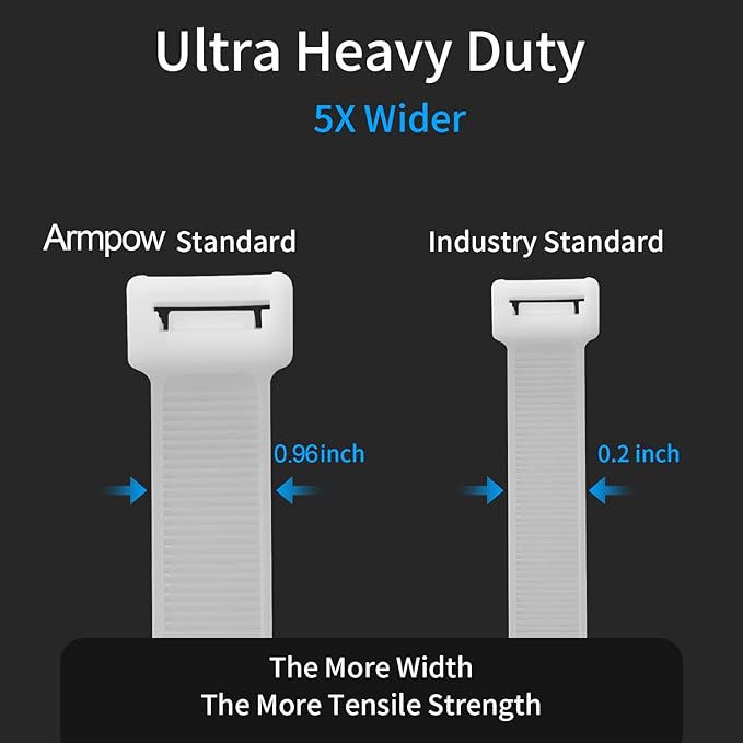 Armpow 26 inch Black Zip Ties Heavy Duty 11 PCS, 440 LBS Ultra Exclusive Strong Plastic Wire Ties, Large Cable Ties Extra Long Tie Wraps, Indoor and Outdoor UV Resistant