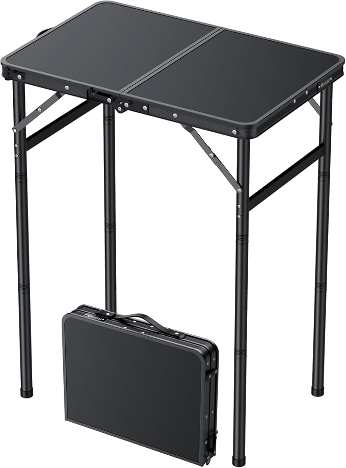 Folding Camping Table Portable Pinic Table 3 Level Height Adjustable Aluminum Alloy Small Foldable Camp Table Light Weight with Carry Handle for Outdoor Indoor Hiking Camp BBQ Beach