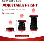 Portable Collapsible Stool - 4 Pillars Large Weight Capacity Travel-Friendly Folding Stool, Easy to Use Lightweight Telescoping Seat for Outdoor Activities, Camping & Hiking (Red)