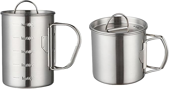 Stainless Camping Cup, 350ml Stainless Steel Camping Cup with Lid and Foldable Handle, High Temperature Direct Heating, Great for Backpacking