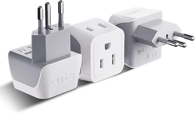 Ceptics Brazil Travel Adapter Plug with Dual Usa Input - Type N (3 Pack - Ultra Compact - Safe Grounded Perfect for Cell Phones, Laptops, Camera Chargers and More - Power Plug (CT-11C)