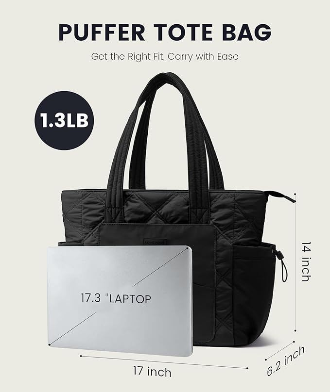 LOVEVOOK Tote Bag for Women, puffer tote bag for Work Travel Nurse, Lightweight quilted Bags with Compartments