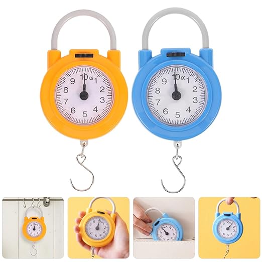 FRCOLOR Portable Mini Spring Scale with Hook High Precision Electronic Luggage Weight Scale for Travel Set Yellow Blue