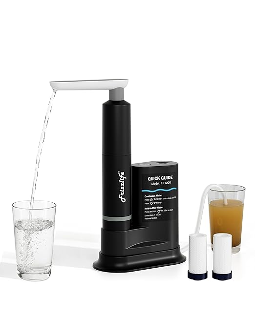 Frizzlife Electric Water Filter Camping, 0.01μm Ultrafiltration 7-Stage Portable Water Filter, Rechargeable Water Purifier for Camping, Survival, Backpacking, Hiking & Emergency, EF1200