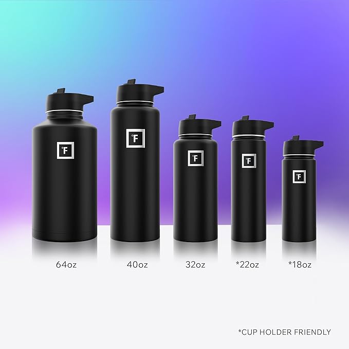 IRON °FLASK Camping & Hiking Hydration Flask with 3 Lids - Stainless Steel, Double Walled & Vacuum Insulated Water Bottle - Leak Proof & BPA Free (Aurora, Straw - 40 oz)