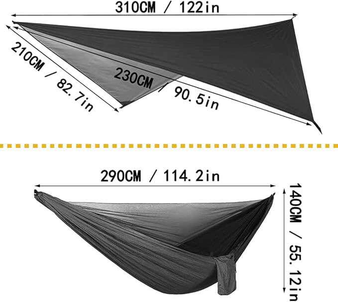 Portable Single Double Nylon High Strength Parachute Hammock Rainfly Set, Camping Hammock with Rain Fly Tarp and Mosquito Net Tent Tree Straps, Backpacking Hiking Travel Yard Outdoor Activities
