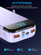 Portable Charger 32000mAh, 22.5W QC 3.0 PD 20W Smart LED Display Fast Charging Built in Cables Power Bank, External Battery Pack Charge 5 Devices Compatible with Cellphones (Purple)