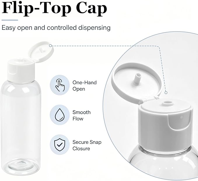 TRENDBOX 6 Pack Plastic Empty Bottles with Flip Cap for Shampoo, Lotions, Liquid Body Soap, Cream (2 oz / 60 ml)