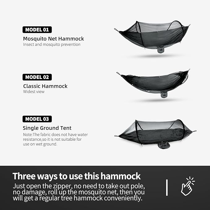 Hammock with Mosquito Net - Lightweight, Portable, 1 Person Hammock - for Camping, Hiking, Backpacking, Travel, a Festival, or The Beach