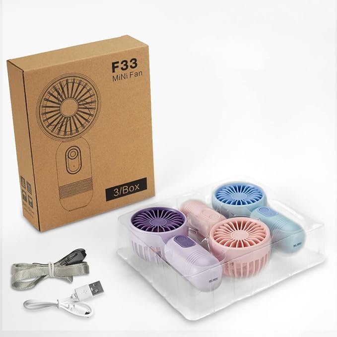 Mini Portable Fan 3 Pack, Cute Handheld Battery Operated Lightweight Small Personal Fan with 3 Speeds and USB Rechargeable Eyelash Fans for Stylish Girl Kids Women Men Office Outdoor Travel Camping