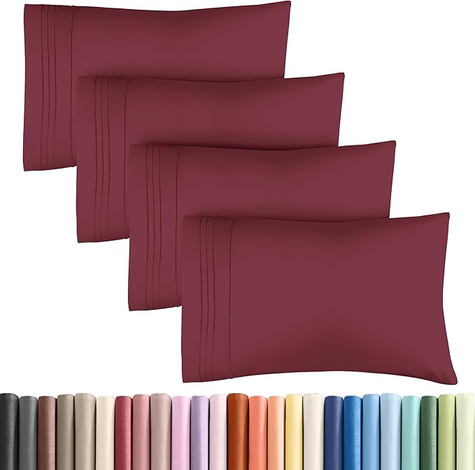 Pillowcases - Ultra Soft Hotel Quality Pillowcase Covers - Comfy, Cozy & Wrinkle Free - Shrinkage and Fade Resistant - Machine Washable Pillow Protectors - (King, Burgundy, 4 Piece Set)