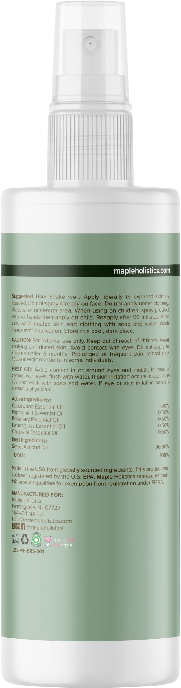 Natural Bug Repellent Spray for Body - DEET Free Bug Spray for Kids & Adults for Ticks Mosquitoes & Insects - Made with Citronella Rosemary & Lemongrass - Light Scent Vegan & Cruelty Free (4 Fl Oz)